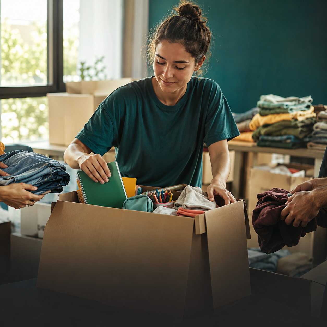 Voluntaria sumando su aporte a una campaña comunitaria